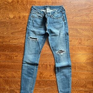 Silver Distressed Women's Jeans with lace